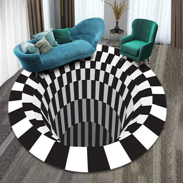 3D Vortex Carpet with Black and White Grid Bottomless Hole Illusion Rug for Living Room and Bedroom, Anti-Slip Floor Mats, Home Fashion Carpet Rugs.