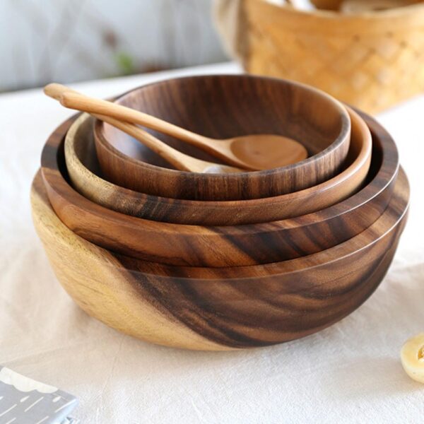 Kitchen Natural Wooden Bowl, Household Bowl, Salad Bowl for Home or Food Container,