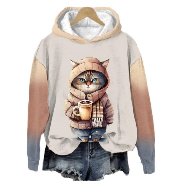 3D Printed Cat Pattern Sportswear Casual Hoodie Long Sleeve Top